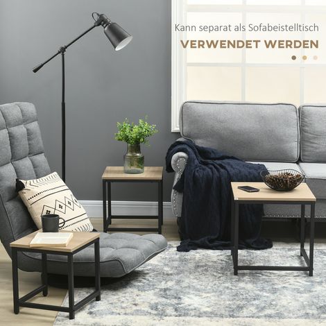 Lot de 3 tables basses d'appoint en bois effet naturel, cadre en acier pour salon et coin canapé - 170 caractères max. (1/5)