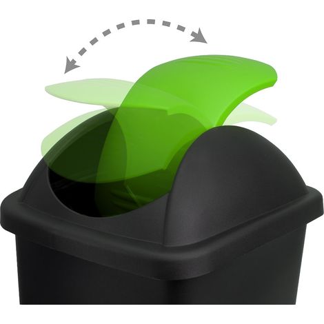 60l plastic trash can with swing lid - blackgreen