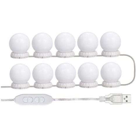 Kit D'Eclairage Miroir Led Pour Coiffeuse, Avec 10 Ampoules Reglables, 10 Luminosite Et 3 Modes D'Eclairage, Type Usb, Blanc - Blanc,TRIMEC (1/5)