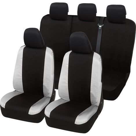 Lupex Shop – Coprisedili auto universali, compatibili per Fiesta, anteriori e posteriori, NO LOGO, in Policotone, Nero/Grigio Chiaro (1/5)