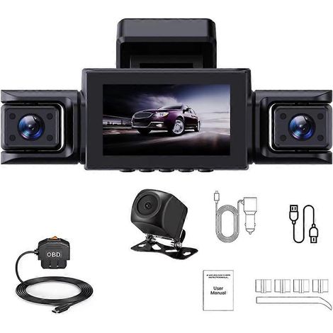 Cámara de salpicadero 4K de 4 canales, frontal y trasera, para interior del coche, 360°, WiFi integrado, GPS, WDR, visión nocturna, modo de aparcamiento de 24 horas. (1/5)