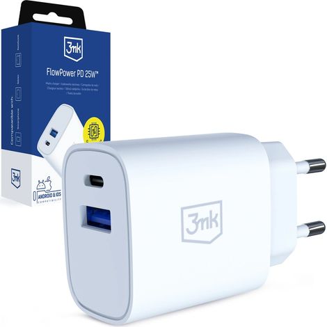 3mk FlowPower 25W 1A1C PD QC4+ Wandladegerät – Weiß (1/5)