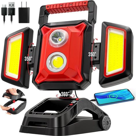 Wiederaufladbare 40-W-Arbeitsleuchte, 4000 Lumen, magnetische Arbeitsleuchte, um 360° drehbar und faltbar, mit großer Klemme, 5 Lichtmodi (1/5)