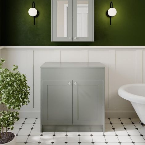 800mm Grey Traditional Bathroom Countertop Vanity Unit Floor Standing Doors (1/5)