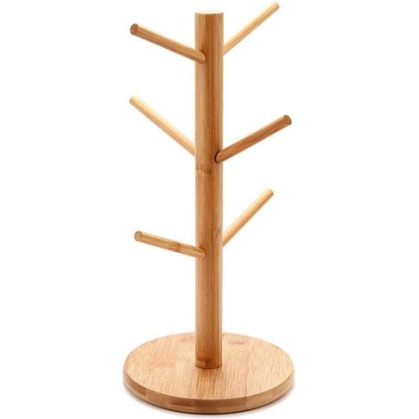 Organisateur en bois pour tasses, mugs ou verres à café, couleur bois, permettant de gagner de la place sur le plan de travail de la cuisine, à la maison ou au bureau.-AquaForge (1/5)