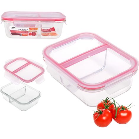 Contenitore per il pranzo in vetro, resistente al calore, rettangolare, a due scomparti, con coperchio, fusione art. 81456, ermetico, 950 ml, per alimenti, chiusura a clip, guarnizione in silicone (1/4)