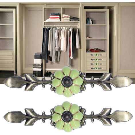 2 Sets/Verkauf von kürbisförmigen Keramikgriffen, Zinklegierung, chinesischer Landhausstil, für Schrankschubladen/Schuhschranktüren, einlochiger Schrankgriff, 1045A, apfelgrün. (1/5)
