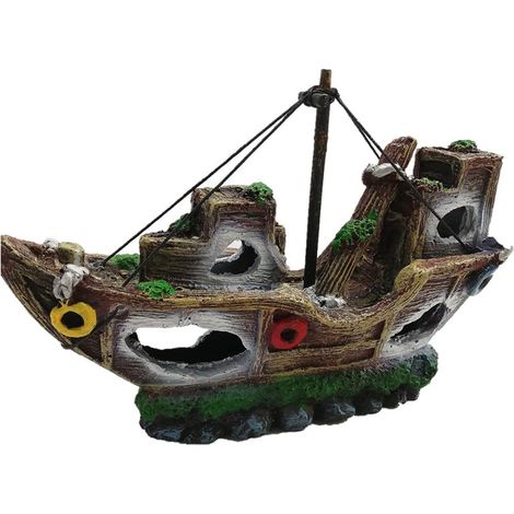 Décorations d'aquarium en polyrésine - 21 cm de Long - Bateau de Pirates - Décoration d'aquarium - Décoration Marine. (1/5)