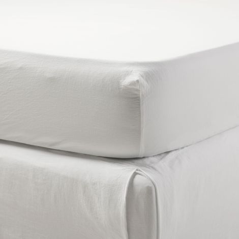 Drap Housse en Satin de coton lavé uni à nouettes SATHEENE