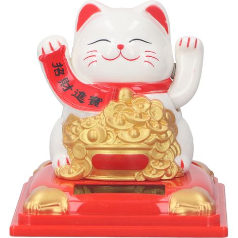 Glückskatzen-Ornament, solarbetriebener Arm, winkende Glückskatze, dekorative Katze, die Reichtum willkommen heißt, Auto- und Bürodekoration, Typ 336A, Weiß (1/5)