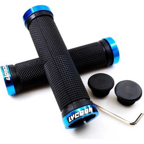 LYCAON Bike Lenker Griffe rutschfestes Gummi Fahrrad Griff Aluminium Lock Blau (1/5)