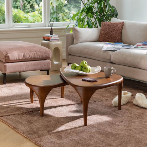 Lot de 2 tables basses gigognes 110 et 70 cm décor noyer et bois (1/5)
