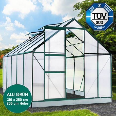 BRAST Gewächshaus Aluminium mit Fundament rostfrei TÜV geprüft 6mm Platten 310x250x205cm Grün (1/5)