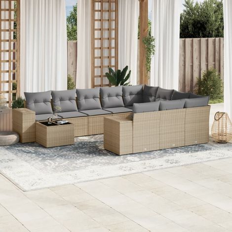 Salon de jardin 11 pièces en résine tressée beige avec coussins, 90.4kg - PANGIVO (1/5)