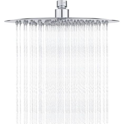 Tete de Douche Inox - Douche Economie d'Eau, Pommeau de Douche Ronde 25CM, Tete de Douche Pluie Universelle Filetage 1/2 Pouce, Rotatif 360°, Inclinable 30°, Facile à Installer et à Nettoyer