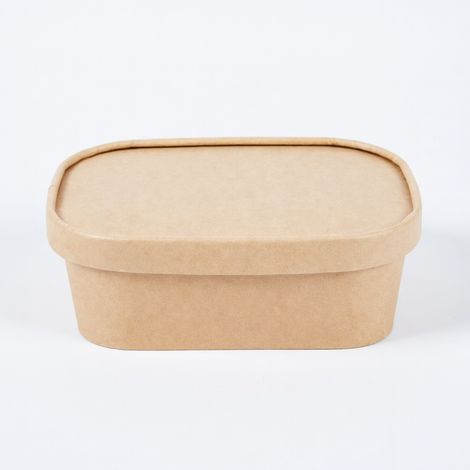 Bol rectangulaire en kraft brun 750 ml avec couvercle en papier