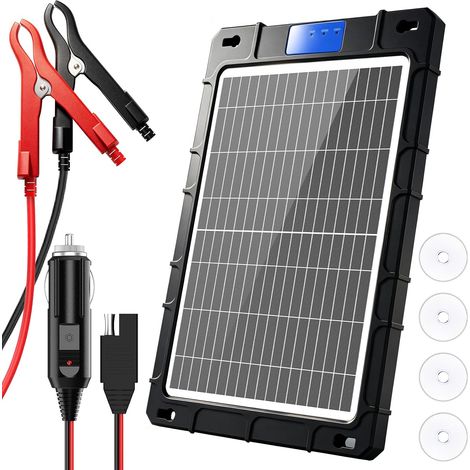 Chargeur de batterie solaire 12 W - 12 V - Kit de charge portable étanche pour voiture, moto, bateau, camping-car, remorque, motoneige, etc. (1/5)