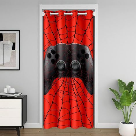 Rideau de porte de jeu intimité pour garçon Gamer Halloween Araignée Web Rideau de porte occultant pour armoire, porte, manette de jeu vidéo, rouge et noir, 1 panneau, 132 x 203 cm - 203.00 x 132.00 c (1/5)