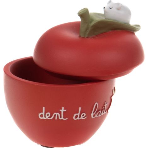 Petite boite à dents de lait en résine en forme de pomme rouge (1/3)