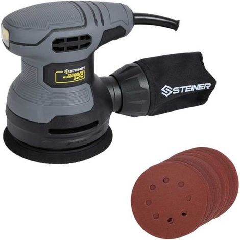 Steiner – Ponceuse excentrique 240W Ø125mm – Câble 3m – Fixation auto-agrippante – 10 papiers abrasifs inclus – Pour surfaces courbes