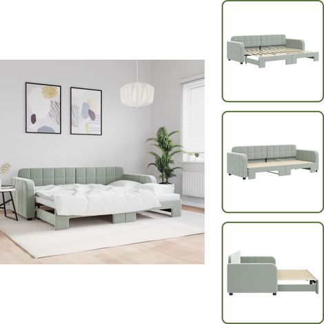 Tagesbett Ausziehbar Hellgrau 80x200 cm Samt - Samtsofa - Schlafcouch - Gästebett - Klappsitzgelegenheit - Wohnzimmermöbel (1/5)