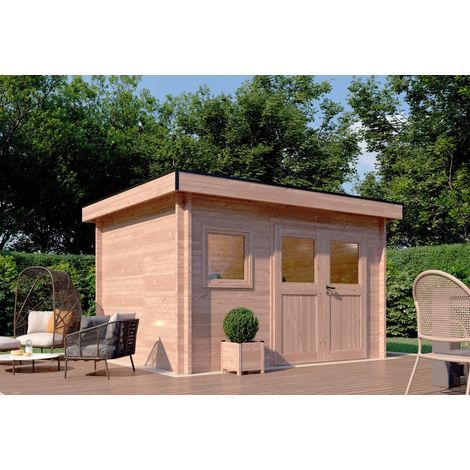 CHALET DE JARDIN CHEVRIL 11M² - BOIS DOUGLAS 55MM - PORTE & FENETRE BOIS - TOITURE ACIER (1/5)