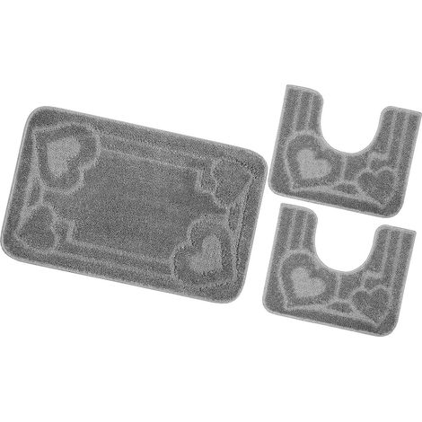 Tappeto Bagno Set 3 Pezzi Tinta Unita Antiscivolo Assorbente Camera Letto 100% Made In Italy - Grigio