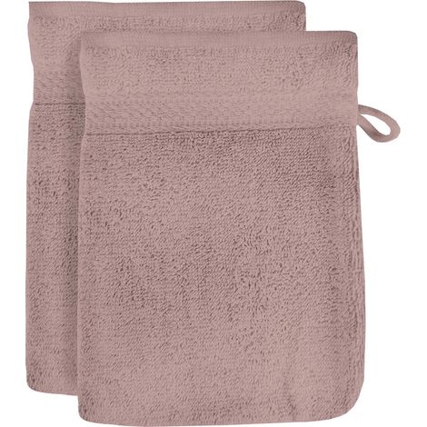 Lot de 2 gants de toilette en coton 500 gr/m2 16X21 LAGUNE vieux rose, par Soleil d'ocre