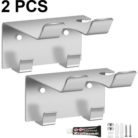 Support Pour Sèche-Cheveux - En Acier Inoxydable - Fixation Murale Sans Perçage - Compatible Avec Sèche-Cheveux Standard - 2 Pièces (1/5)