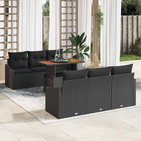 Conjunto de sofá de jardín 7 pcs Negro Poliratán vidaXL (1/5)