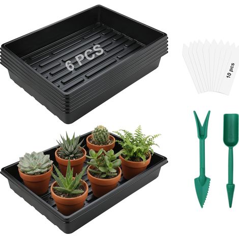 6-Piece Reusable Seed Tray without Holes With Seedling Label for Vegetables, Flowers, Germination, Hydroponics, Garden, Greenhouse (6, 39 x 29 x 6.5 cm) (1/5)