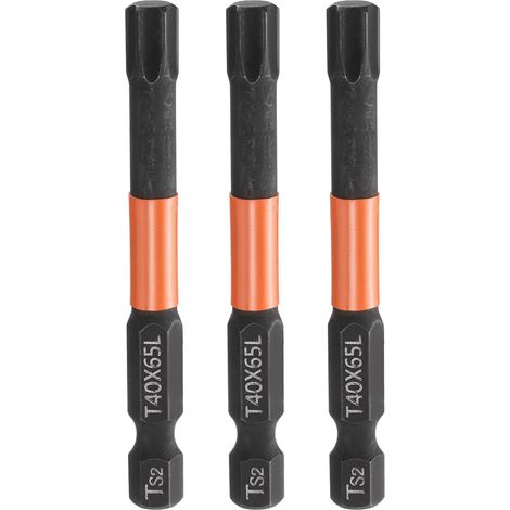 3Pcs Embout Tournevis Torx T40 1/4" Hex Shank Long 2.56" (65mm) (1/5)