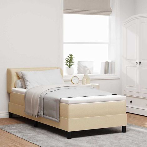 vidaXL Cama tipo Box Spring con cabecera Crema 100 x 200 cm tela (1/5)