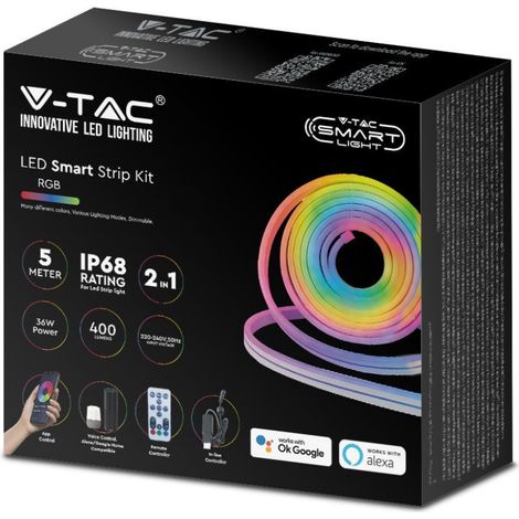 V-TAC VT-5050 60 WiFi-LED-Streifen-Kit, flexibler Neon-Flex-Streifen RGB IP68 Smart App Alexa und Google mit Fernbedienung 5MT – 3005 (1/5)