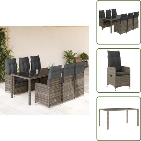 7-tlg. Garten-Bistro-Set mit Kissen Grau Poly Rattan - Bistro Set - Bistro Sets - Bistroset - Garten Bistro Set (1/5)