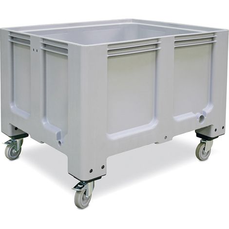 BRB Palettenbox, Industrieausführung, mit 4 Lenkrollen und 2 Feststellbremsen, 610 Liter, LxBxH 1200x1x915 mm, Boden/Wände geschlossen (grau)