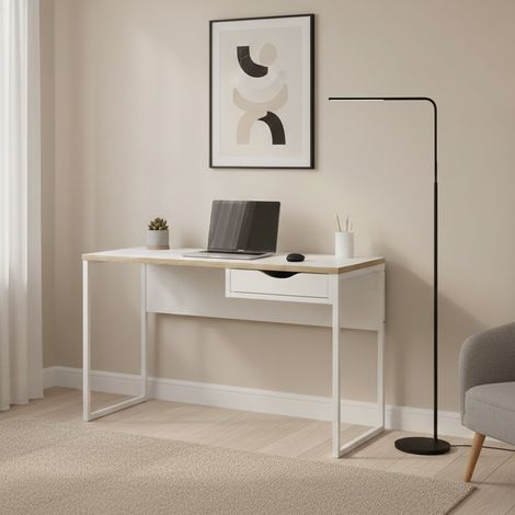 Dmora - Escritorio Gil, Escritorio multiusos, Mesa de oficina para PC, El plan de trabajo, 130x48 h77 cm, Blanco (1/5)
