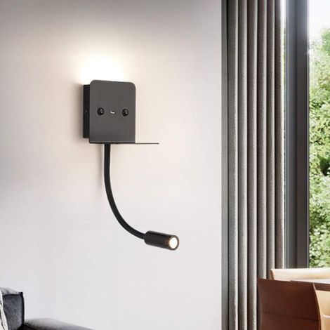 Appliques murales 6W LED Applique Lampe de lecture, Tube souple Liseuse avec interrupteur et interface USB Lampe de Mur, Lumière blanche chaude veilleuse Lampe de chevet, éclairage pour Chambre Salon (1/5)
