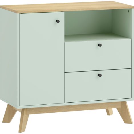 Buffet Pebblecross Design Moderne Bicolore Vert Clair Effet Bois Rangement Polyvalent (1/5)