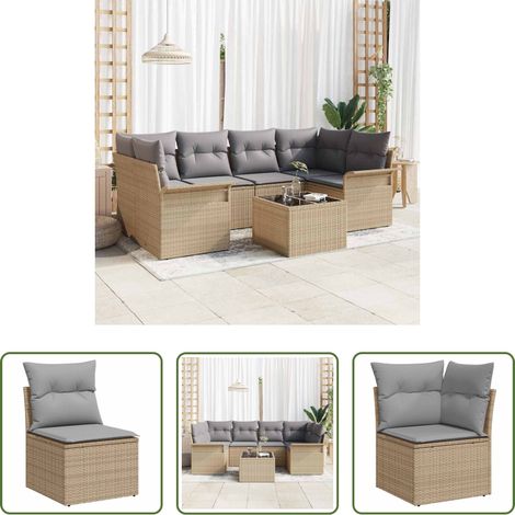 Terrassensofa - Garten-Sofa-Set mit Kissen mit Speicher 7 pcs Beige und Grau (1/5)