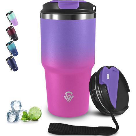 Mug Isotherme Transportable, 20oz Gobelet Thermique, Double Paroi Isolante Acier Inoxydable, Anti-Fuite Tumbler, Tasse Isotherme pour Boissons Chaudes et Glacé (1/5)