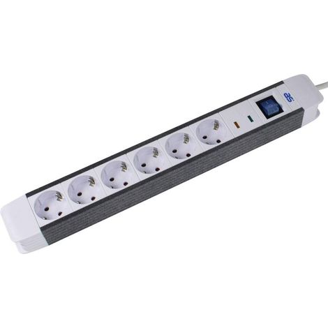 Multiprise Flash avec parasurtenseur 6 Prises 1,5 m de câble Rallonge avec parasurtenseur Multiprise avec Interrupteur Marche/arrêt IP20 Blanc (1/2)