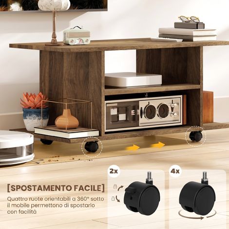 Mobile Porta TV Moderno con Ripiani, Ruote Girevoli e Freni, 80x40x40 cm, Color Noce (1/5)