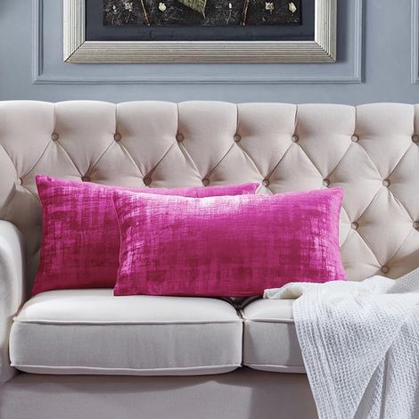 Funda de almohada de terciopelo (juego de 2 piezas) - Rosa frambuesa - 35,5 cm x 66 cm