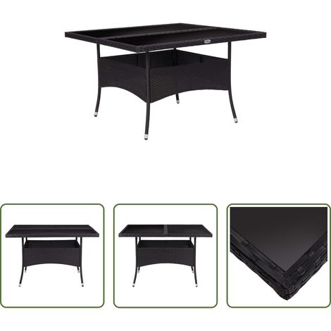 Terrasse Tisch - Garten-Esstisch Schwarz Poly Rattan und Glas (1/5)