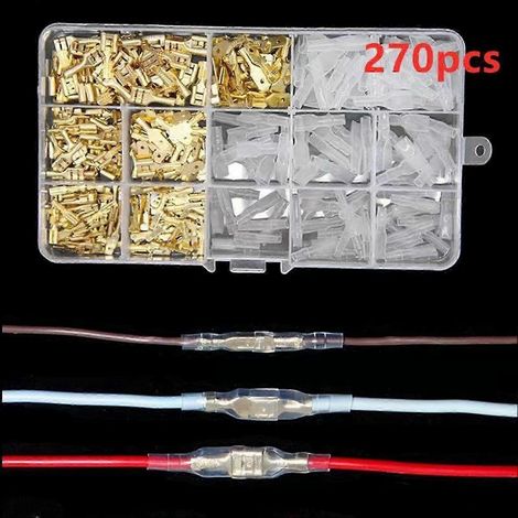 270-teiliges gelbes Crimpverbinder-Set, 0,13 kg, mit transparenter Schutzkappe, 2,8 4,8 6,3 mm Stecker und Buchsen, wasserdichtes und robustes elektrisches Verbindungsset. (1/3)