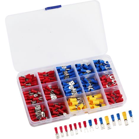 GROOFOO 280 Stück elektrische Klemmen, Kfz-Klemmen, elektrische Steckverbinder, Flachklemmen und Gabelklemmen, sortierte gecrimpte isolierte Steckverbinder (1/5)
