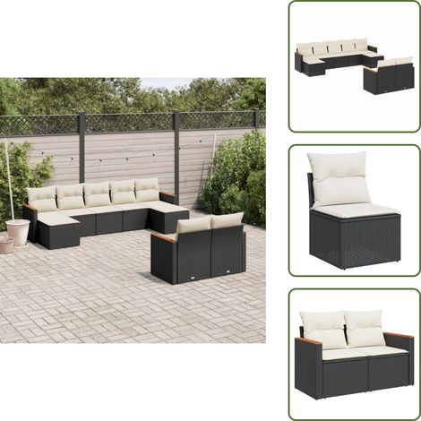 Poltrone da terrazza - vidaXL Set Divani da Giardino 9 pz con Cuscini Nero in Polyrattan - Mobili da giardino