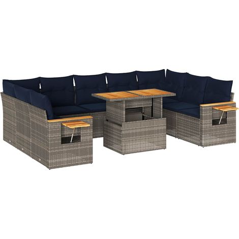 vidaXL Divano Giardino 10 pz con Cuscini Grigio in Polyrattan Acacia (1/5)