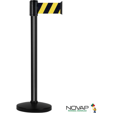 Poteau Alu Noir laqué à sangle Jaune/Noir hachuré 3m x 100mm sur socle portable - 2700047
